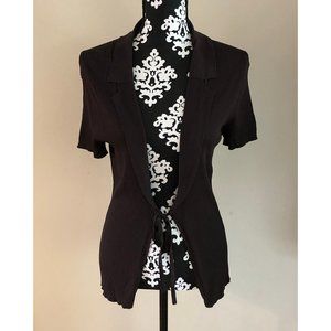 NY & Co Brown Short Sleeve Cardigan with Tie L